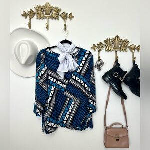 Cotton Contemporary  top with geo pattern and sparkle embellishments Xl ptp 24”